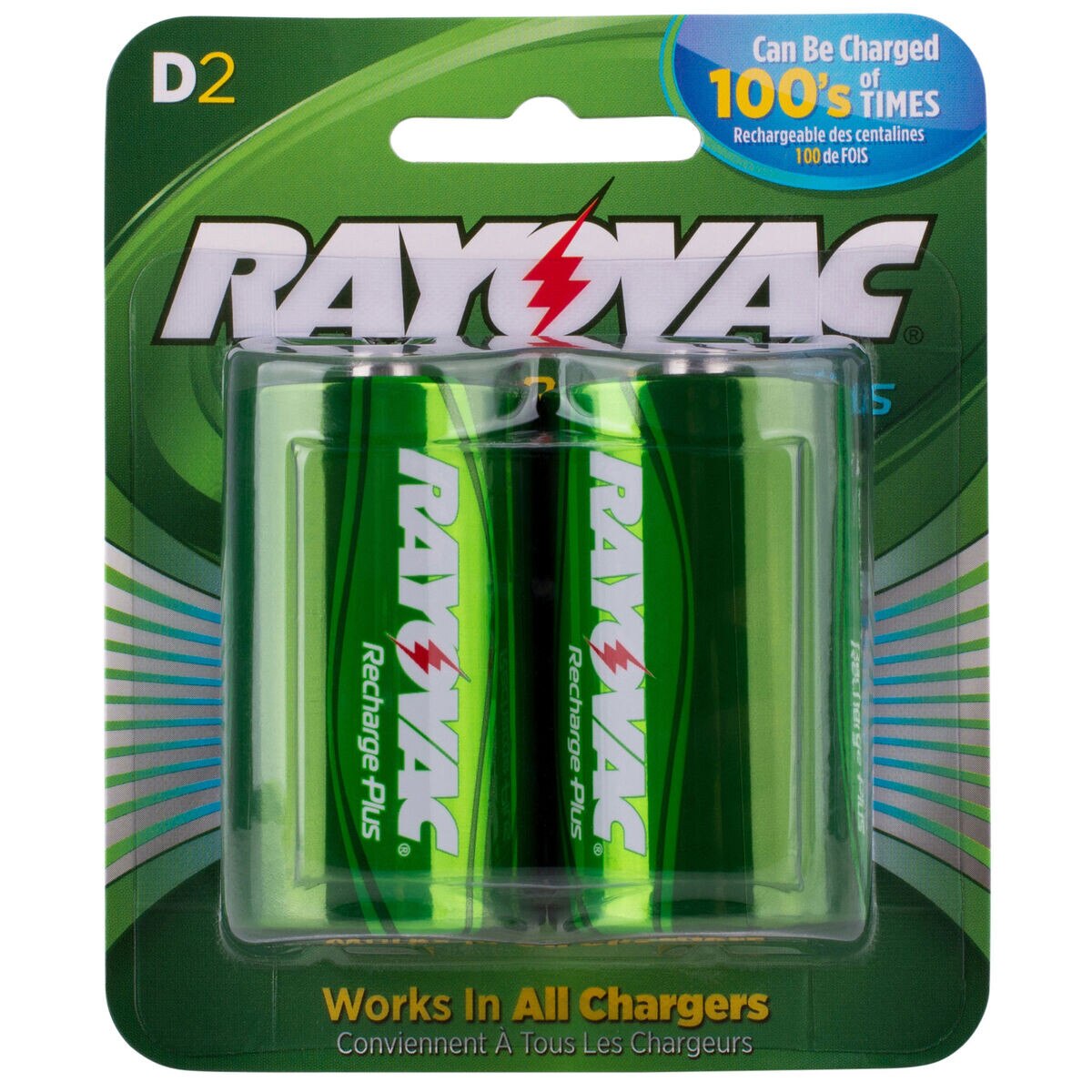 Rayovac PL7132 RechargePlus D Rechargeable NiMH Batteries 2Pack